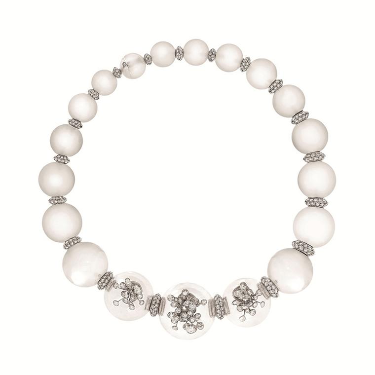 Boucheron Hotel de la Lumière Perles d'Eclat white gold necklace with rock crystal bubbles and white diamonds.