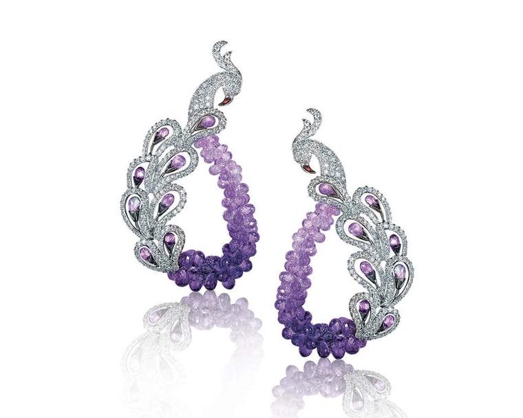 Mirari signature Peacock earrings featuring amethyst briolettes.