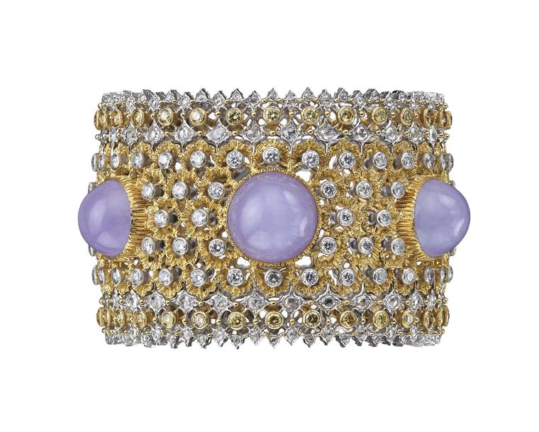 Buccellati gold lace-effect cuff bracelet with diamonds.