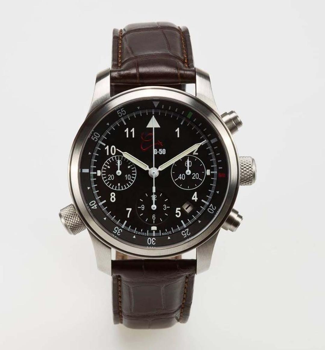 The Orologi Calamai G50 Chronograph watch is cut from the