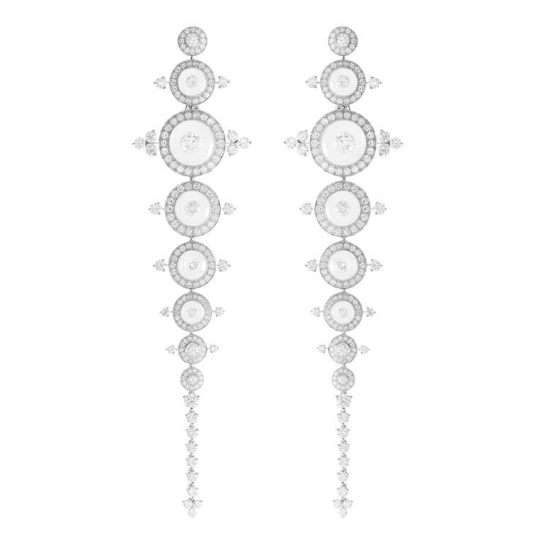 Boucheron Rives du Japan Ricochet earrings with rock crystal and diamonds.