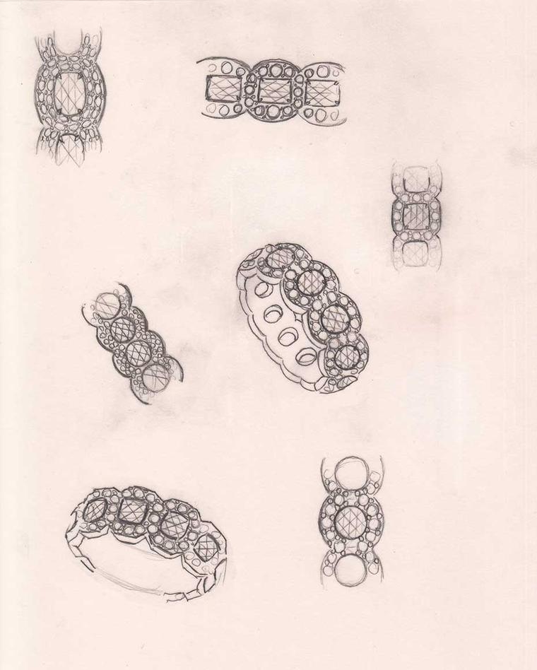 David Morris' design process for the Rose-Cut collection rings.