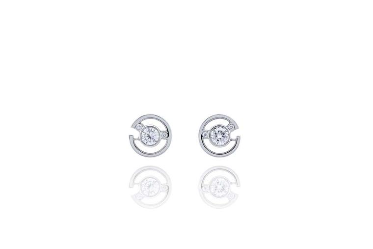 Boodles Maze collection diamond stud earrings in white gold.