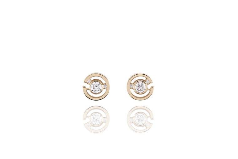 Boodles Maze collection diamond stud earrings in rose gold.