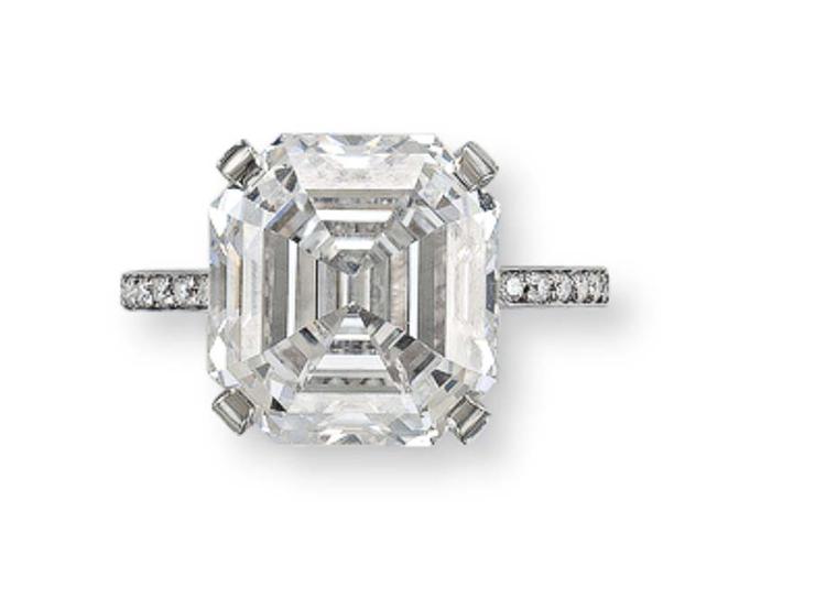 Rectangular D color 10.03ct Internally Flawless diamond ring (estimate: US$800,000-1 million).