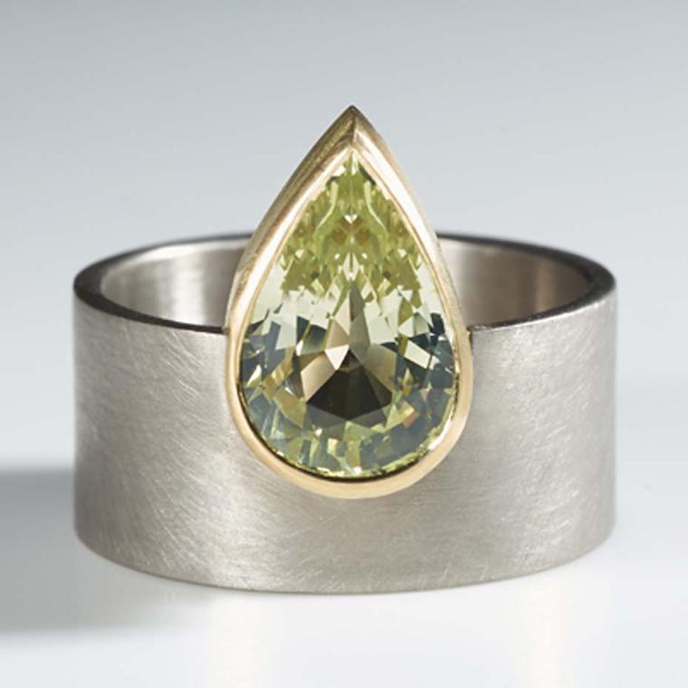 Shivani Patel pear-shaped chrysoberyl ring.