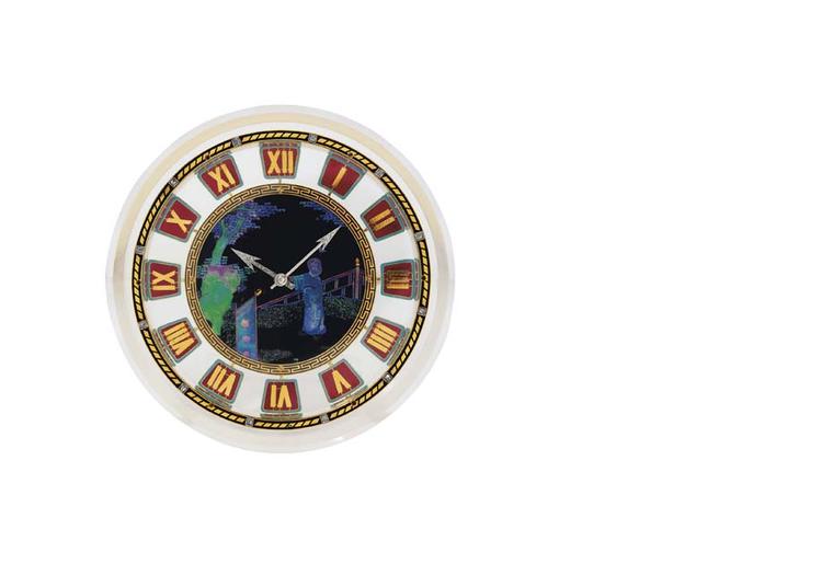 Christie's Lot 239 Cartier rock crystal, enamel, mother-of-pearl and diamond clock dating from circa 1925 (estimate: £40,000-60,000).