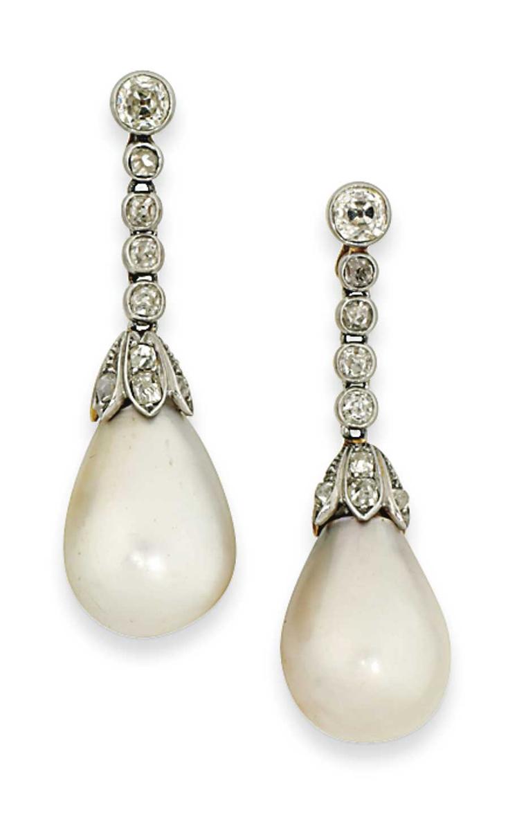 Lot 43 is a pair of 19th century natural pearl and diamond earrings (estimate: £30,000-40,000). Christie's Important Jewels Sale on 26 November at King Street in London.